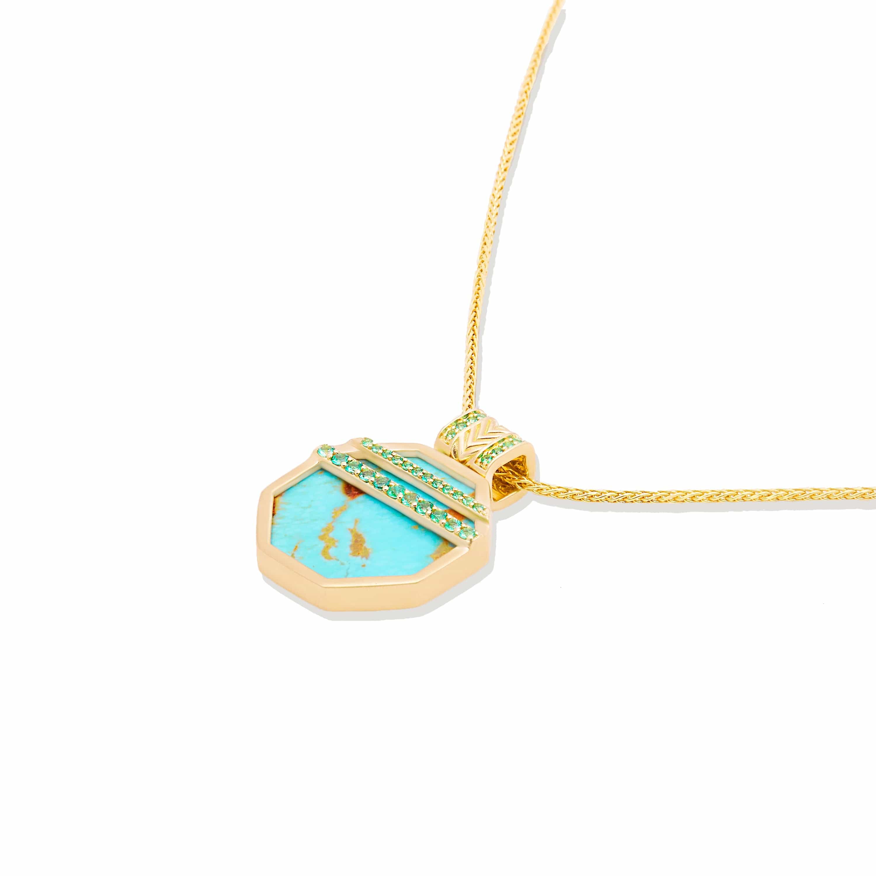 Campbell + Charlotte Spark Octagon Pendant Necklace - Turquoise & Emerald