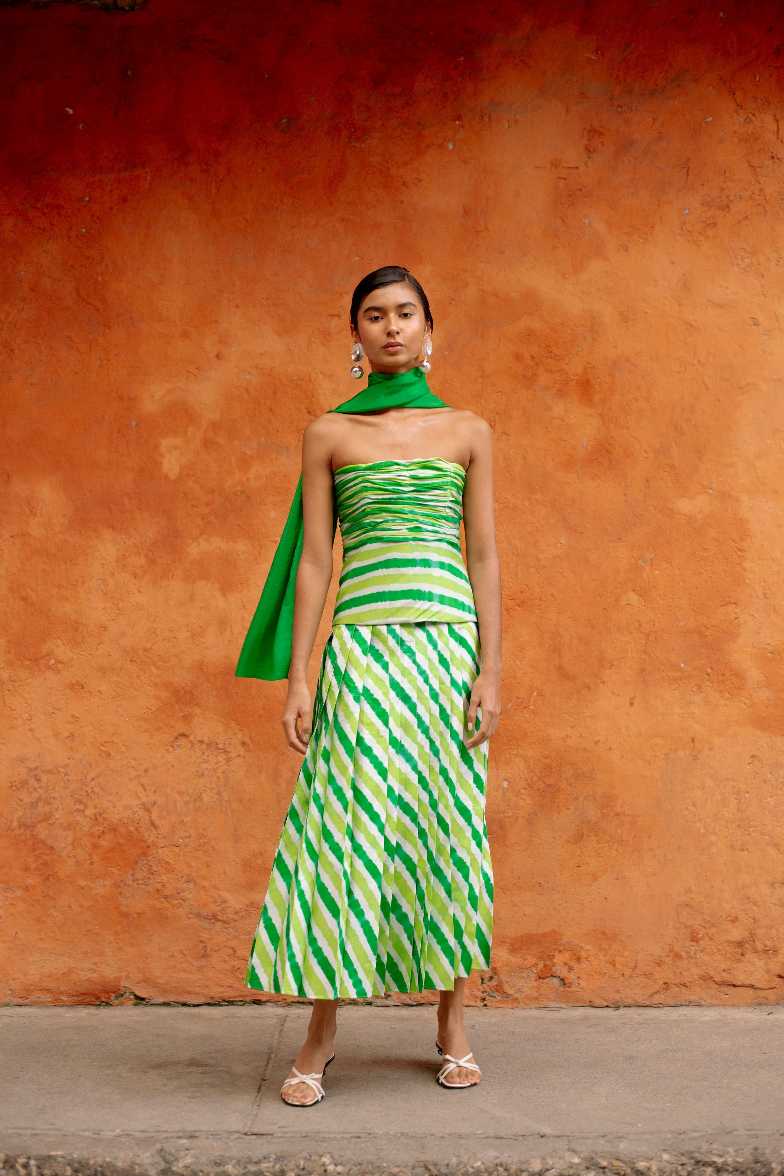 De Castro 2 Piece Skirt Set Custom size Green Leheriya Set