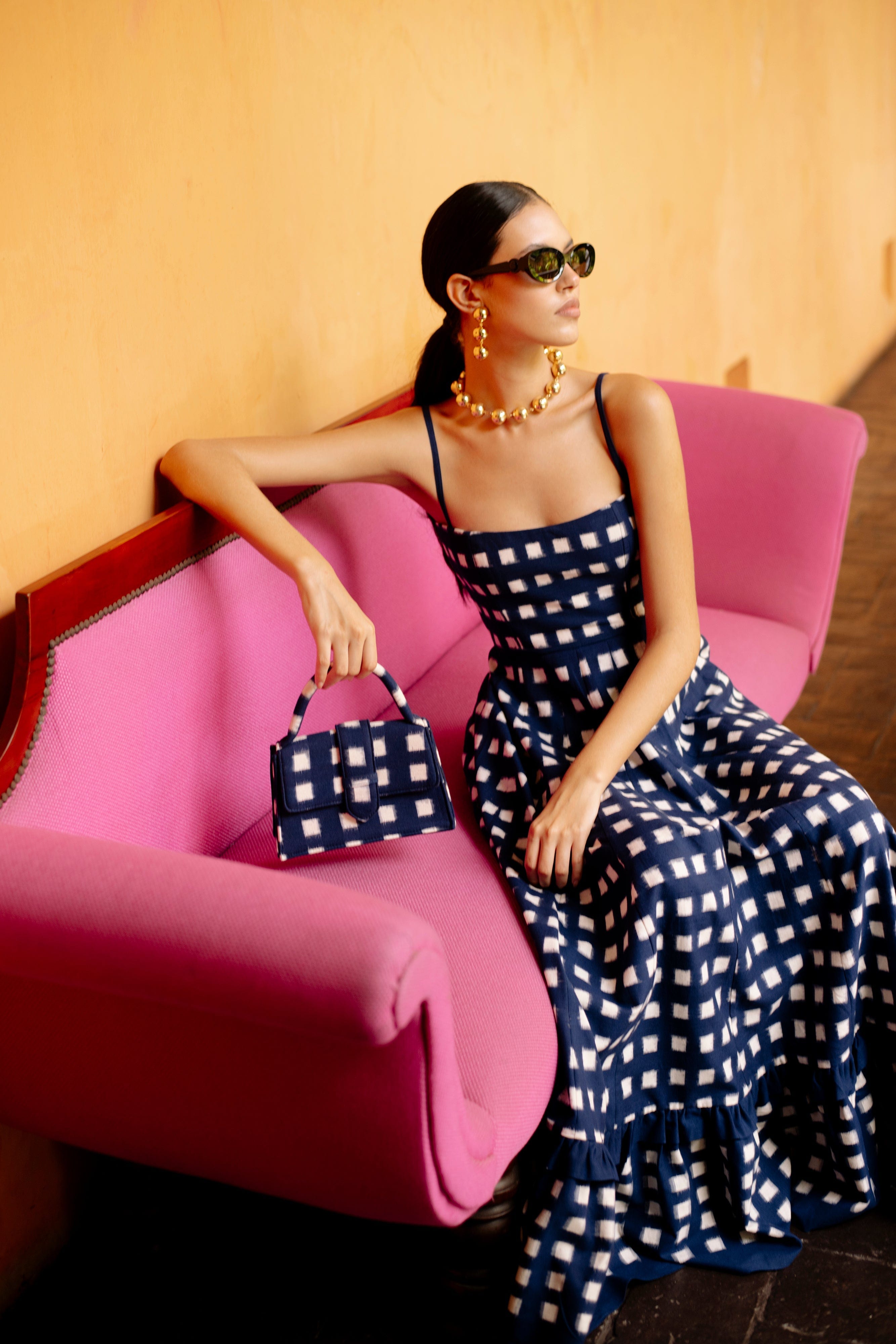 De Castro Dress Navy Blue Checkmate Dress