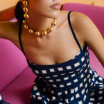 De Castro Dress Navy Blue Checkmate Dress