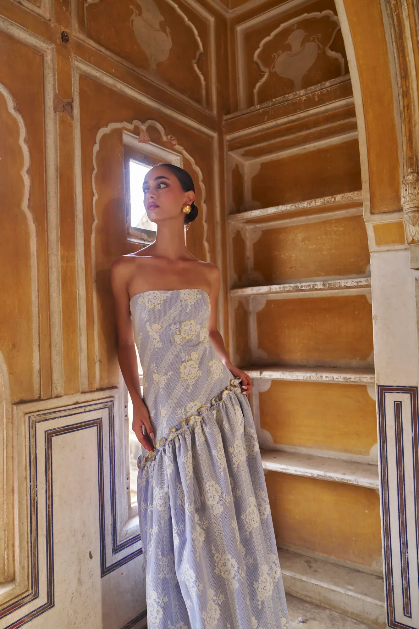 De Castro Dress Stripe Bloom Blue Dress