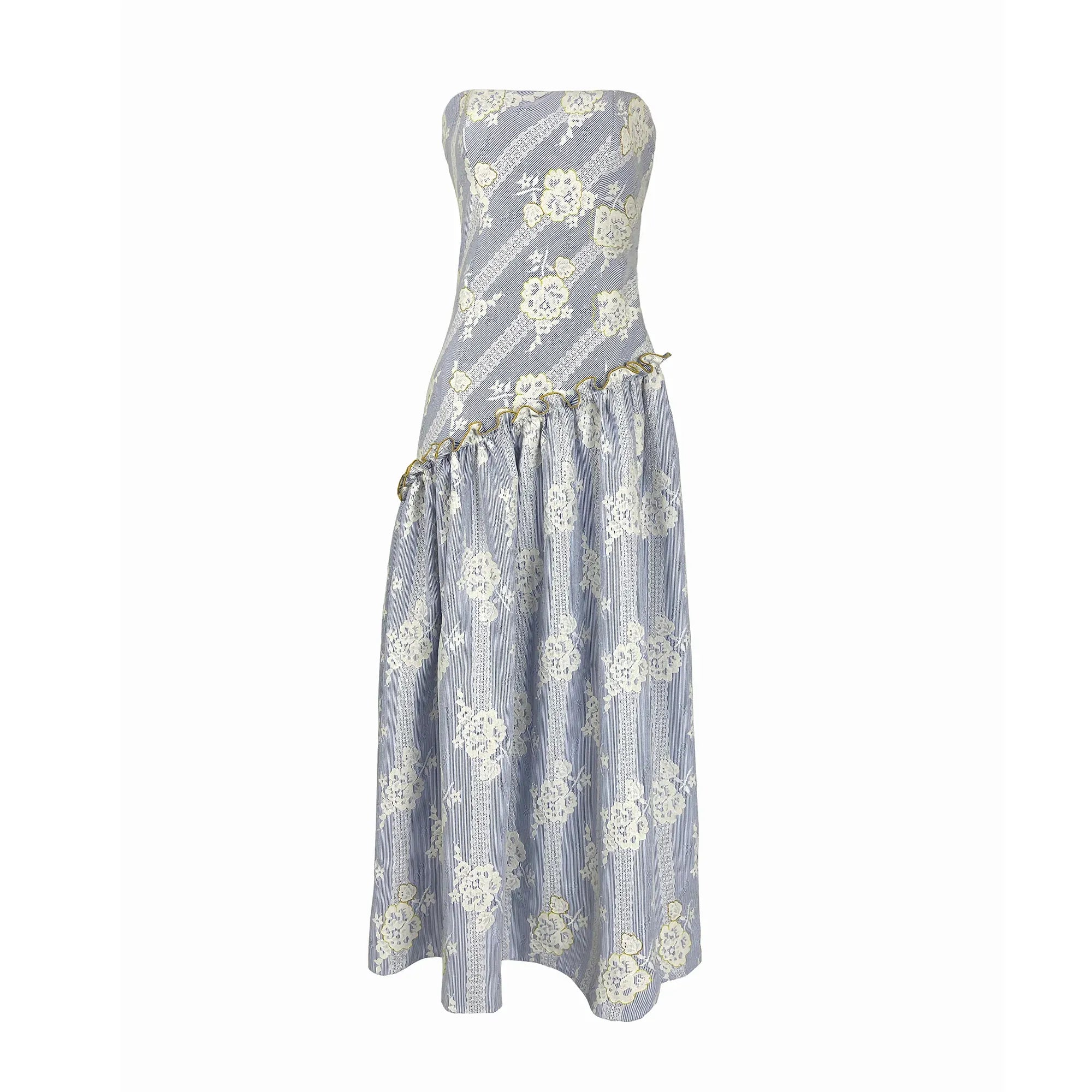 De Castro Dress Stripe Bloom Blue Dress