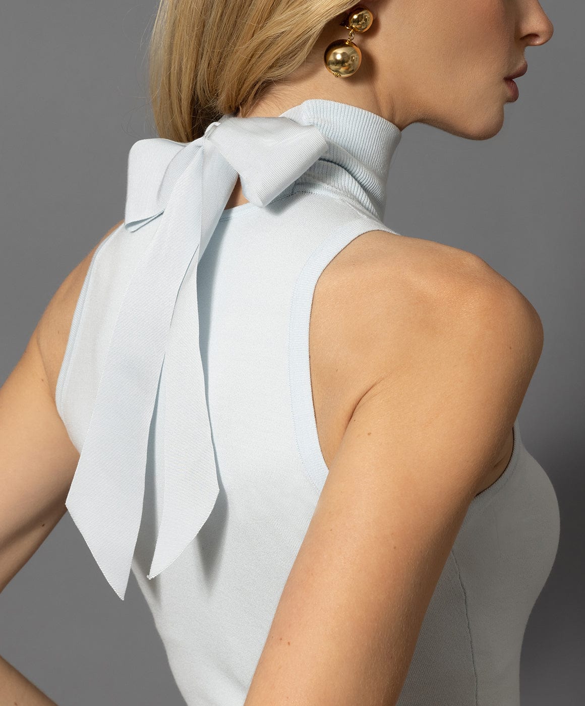 Fallon and Ava XS / Signature Blue The Sleeveless Bow Turtleneck