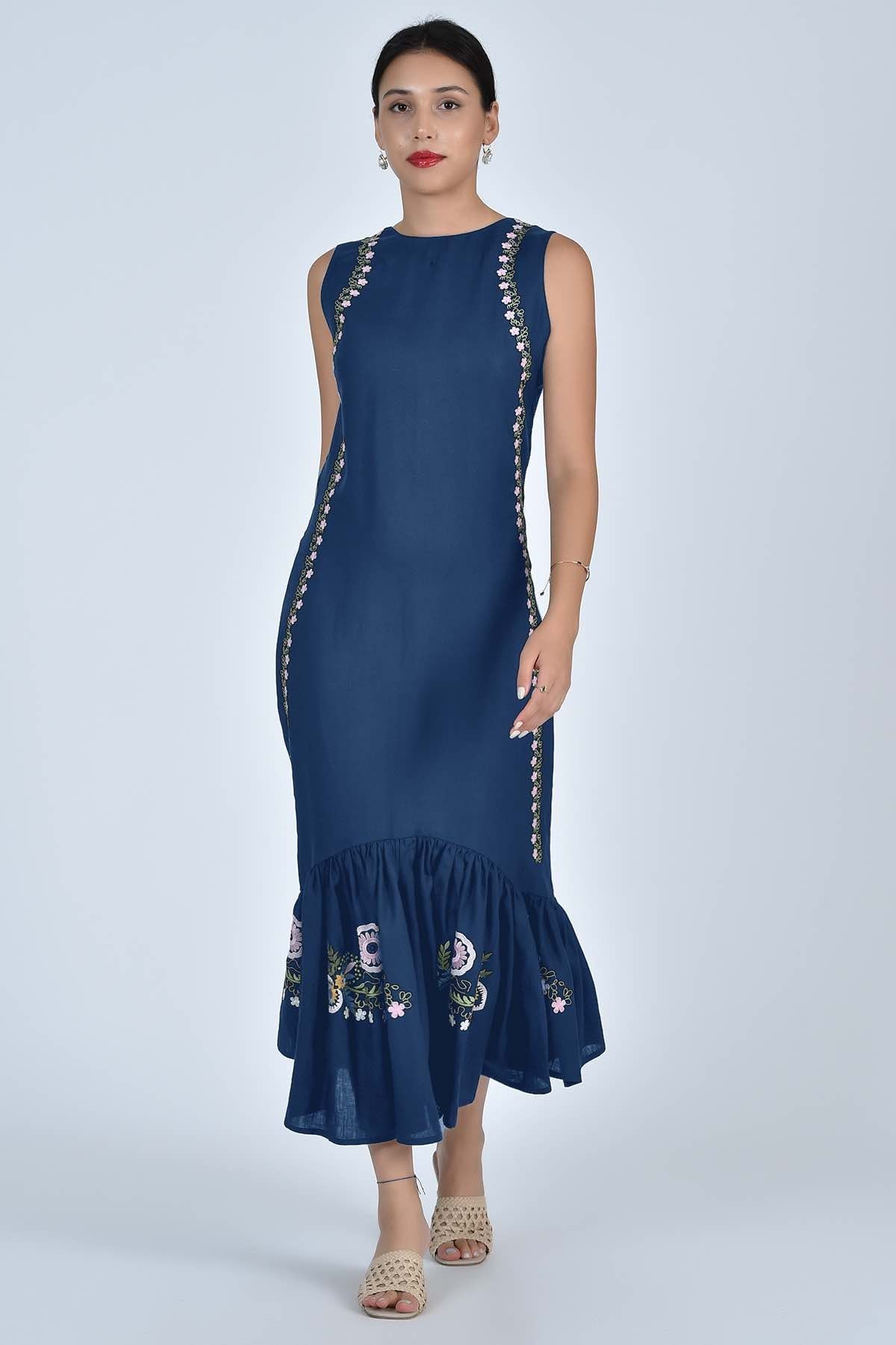 Fanm Mon Dress L / Indigo Blue Elegance