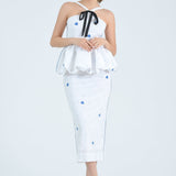 Fanm Mon Dress XXS / White with Blue Swiss Dots Ivonia
