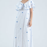 Fanm Mon Dress XXS / White with Blue Swiss Dots Payton