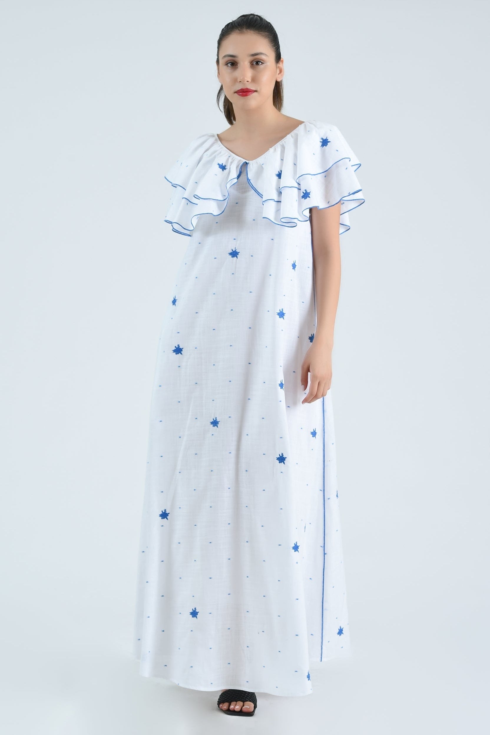 Fanm Mon Dress XXS / White with Blue Swiss Dots Payton