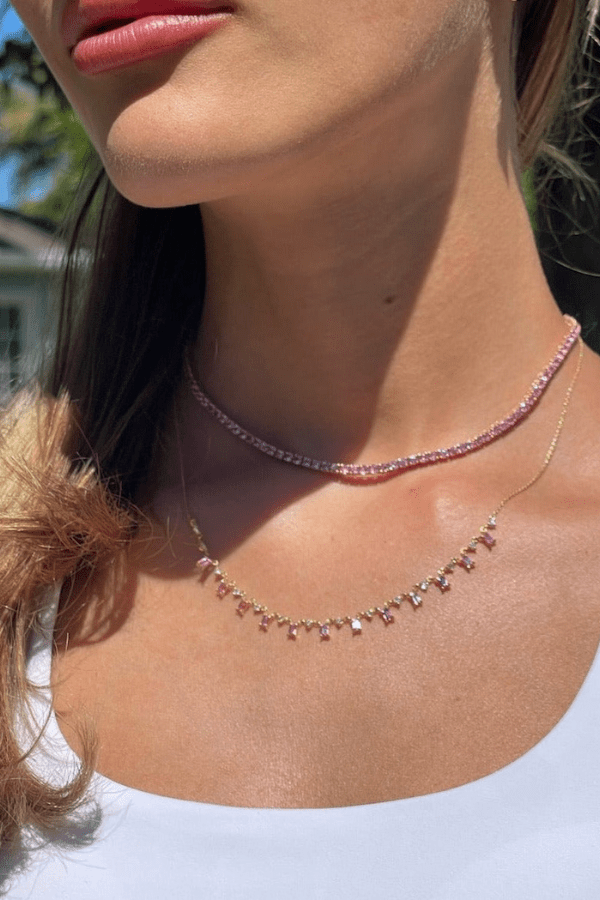 Henri Noël Necklace Pink Sapphire and Diamond Drop Station