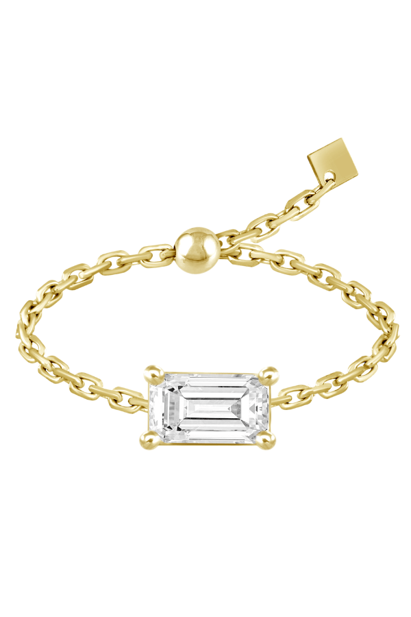 Emerald Cut Chain Ring Adjustable