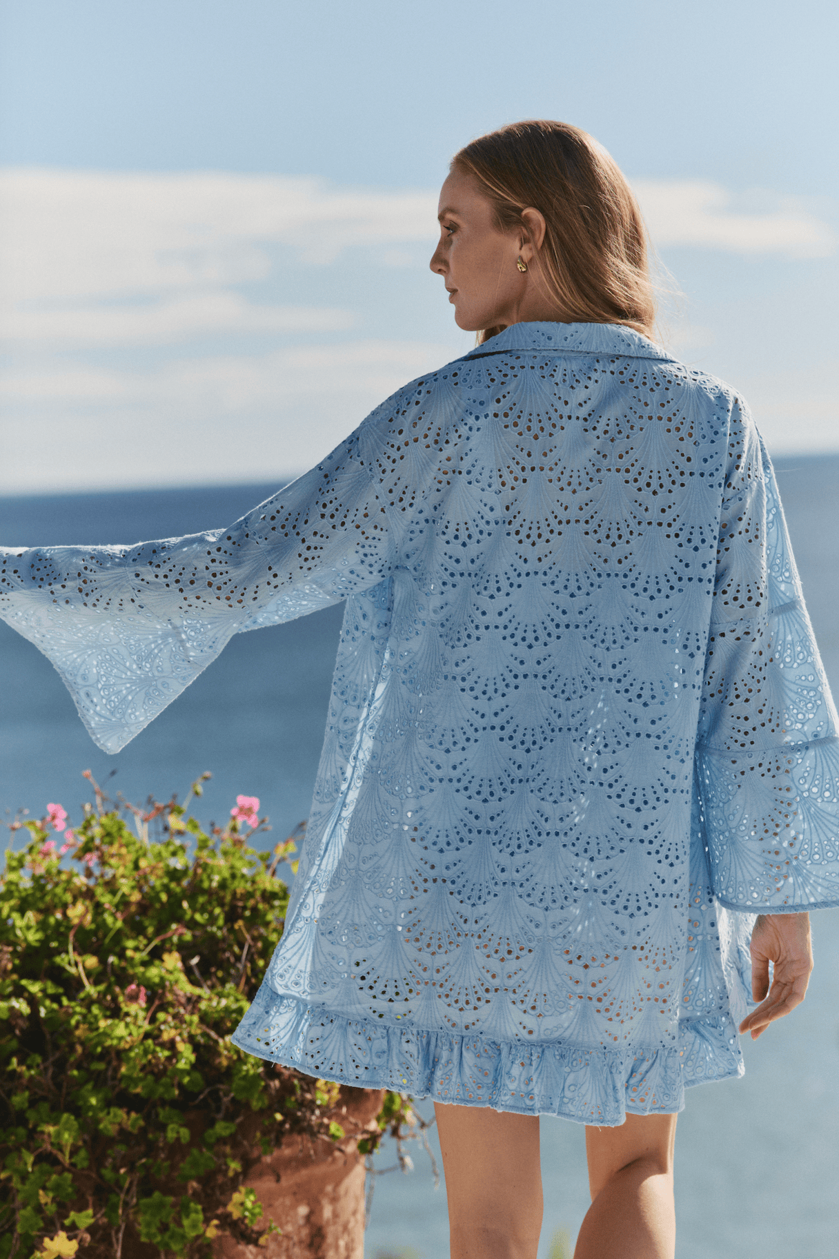 Hermoza Cover Up Betty Flounce Sleeve Dress Cover-up in Powder Blue Eyelet