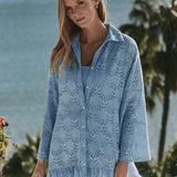 Hermoza Cover Up Powder Blue / XS Betty Flounce Sleeve Dress Cover-up in Powder Blue Eyelet