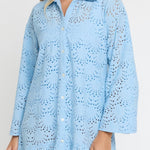 Hermoza Cover Up Betty Flounce Sleeve Dress Cover-up in Powder Blue Eyelet