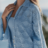 Hermoza Cover Up Betty Flounce Sleeve Dress Cover-up in Powder Blue Eyelet