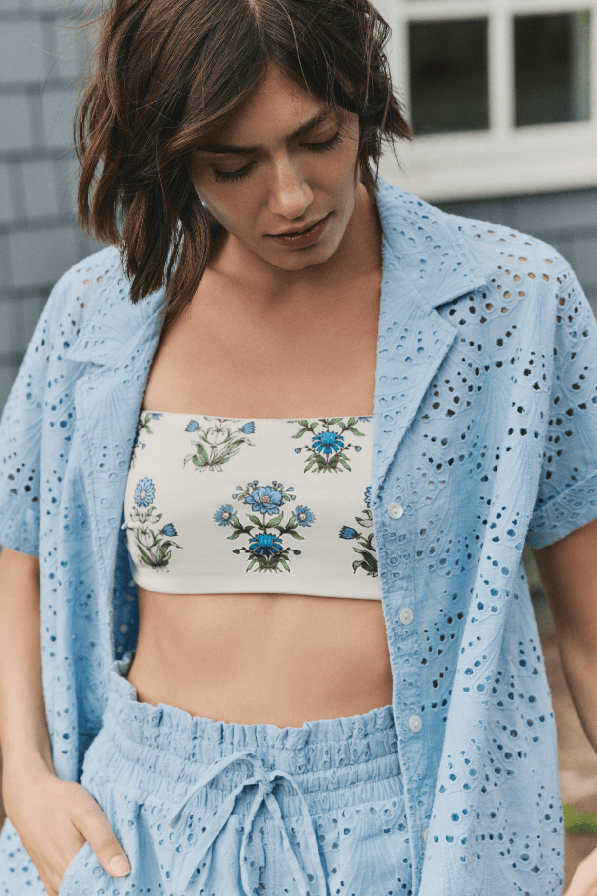 Hermoza Cover Up Dakota Shirt Cover-up in Powder Blue Eyelet