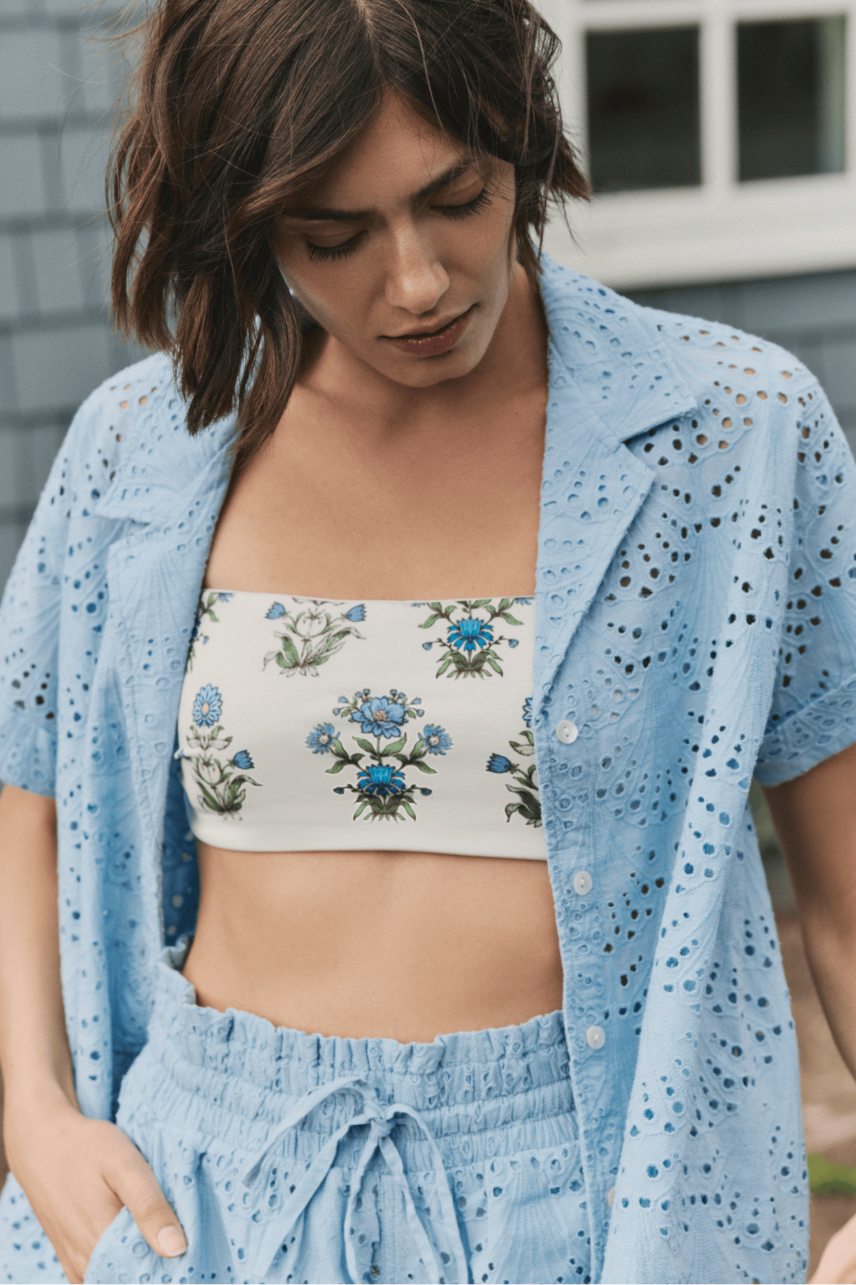 Hermoza Cover Up Dakota Shirt Cover-up in Powder Blue Eyelet