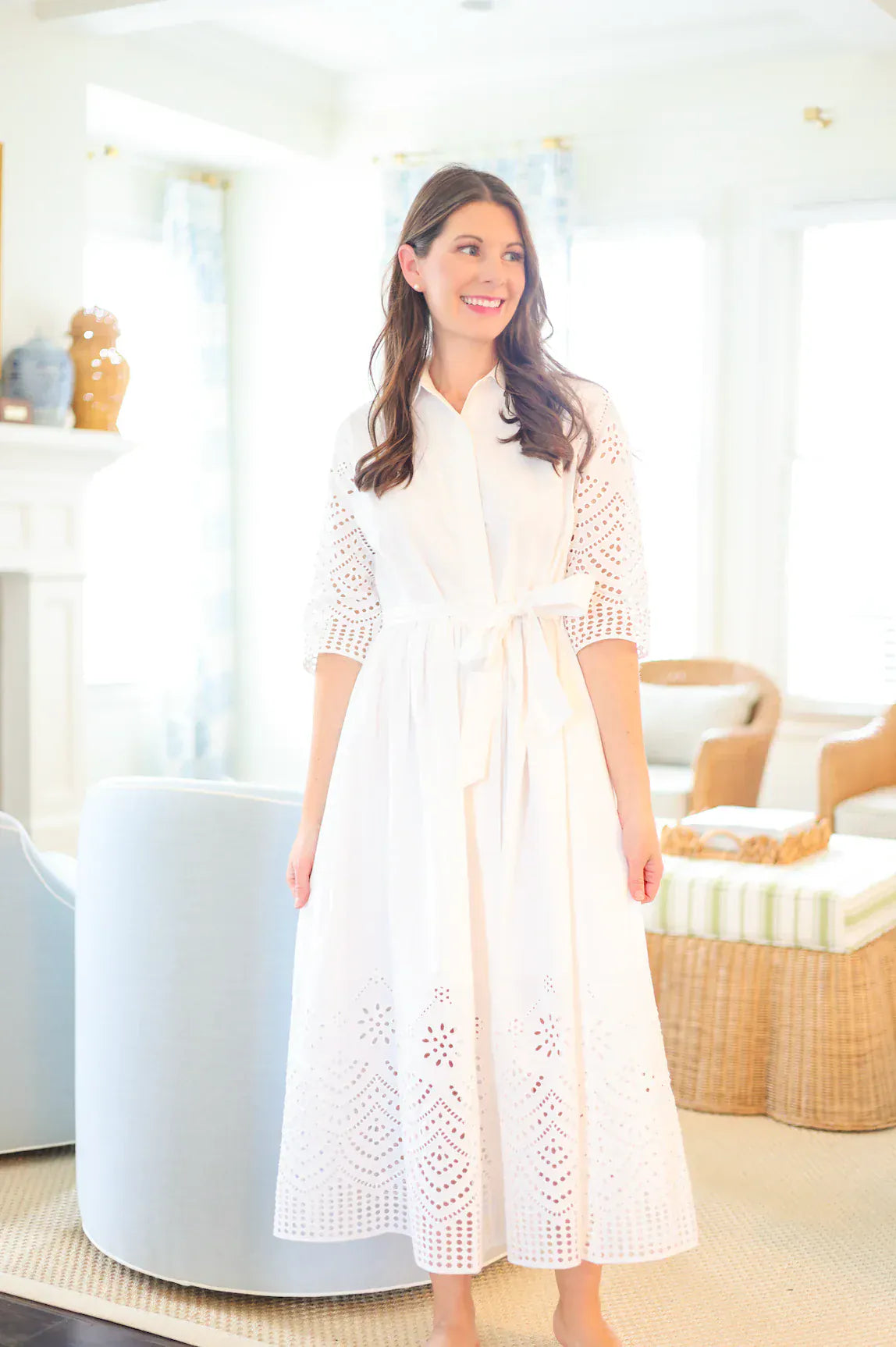Francesca Dress in White Eyelet White / M