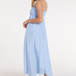 Hermoza Dress Margot Smocked Spaghetti Strap Midi Dress in Chambray Blue