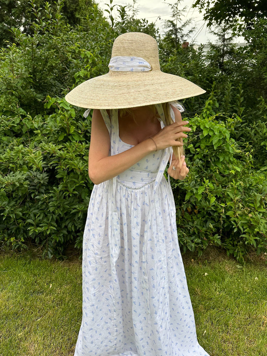 The Marie Dress in Ditsy Blue Floral Linen