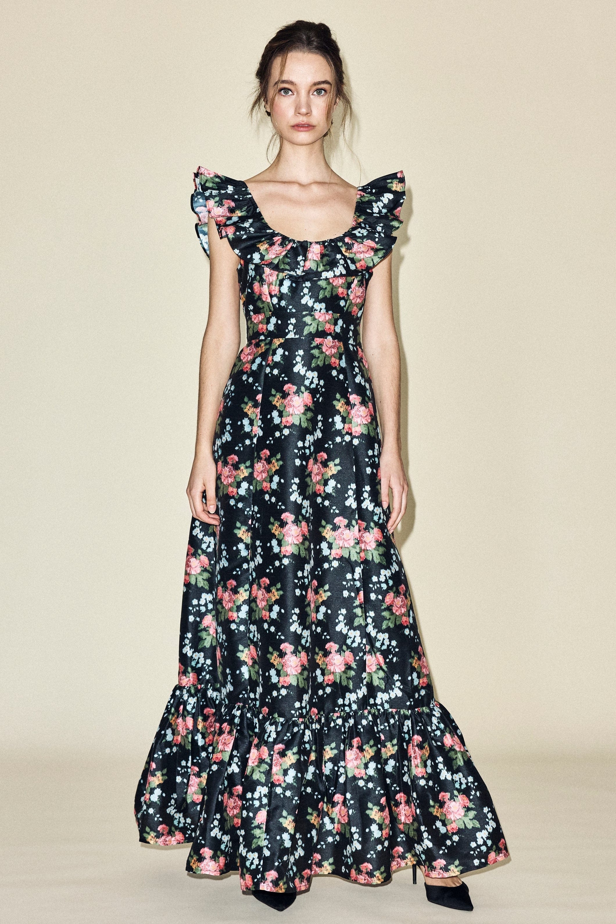 Louise New York Camille Dress in Black Floral Brocade