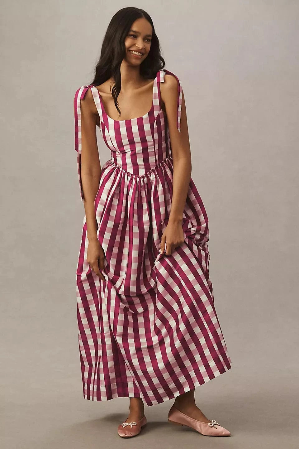 Louise New York Marie Dress in Wine Gingham