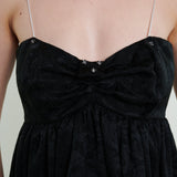 Stewart Mini Bow Dress in Black with Cream Stripe Bow