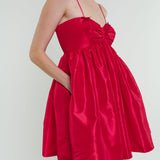 Stewart Mini Bow Dress in Cherry Red