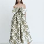 Madeline Marie Dress Bow Gown in Emerald Brocade