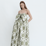 Madeline Marie Dress Bow Gown in Emerald Brocade