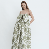 Madeline Marie Dress Bow Gown in Emerald Brocade