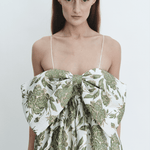 Madeline Marie Dress Bow Gown in Emerald Brocade