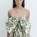 Madeline Marie Dress Bow Gown in Emerald Brocade