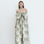 Madeline Marie Dress Bow Gown in Emerald Brocade