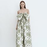 Madeline Marie Dress Bow Gown in Emerald Brocade