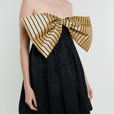 Madeline Marie Dress Stewart Mini Bow Dress in Black with Cream Stripe Bow