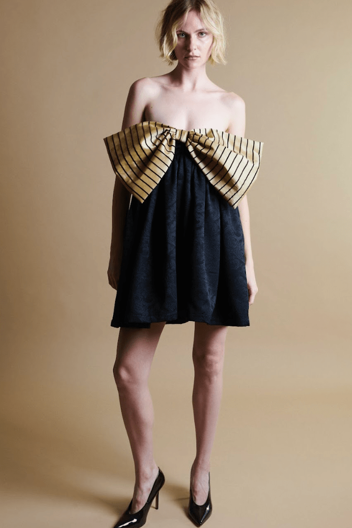 Stewart Mini Bow Dress in Black with Cream Stripe Bow Modatrova Stewart Mini Bow Dress in Black with Cream Stripe Bow Modatrova