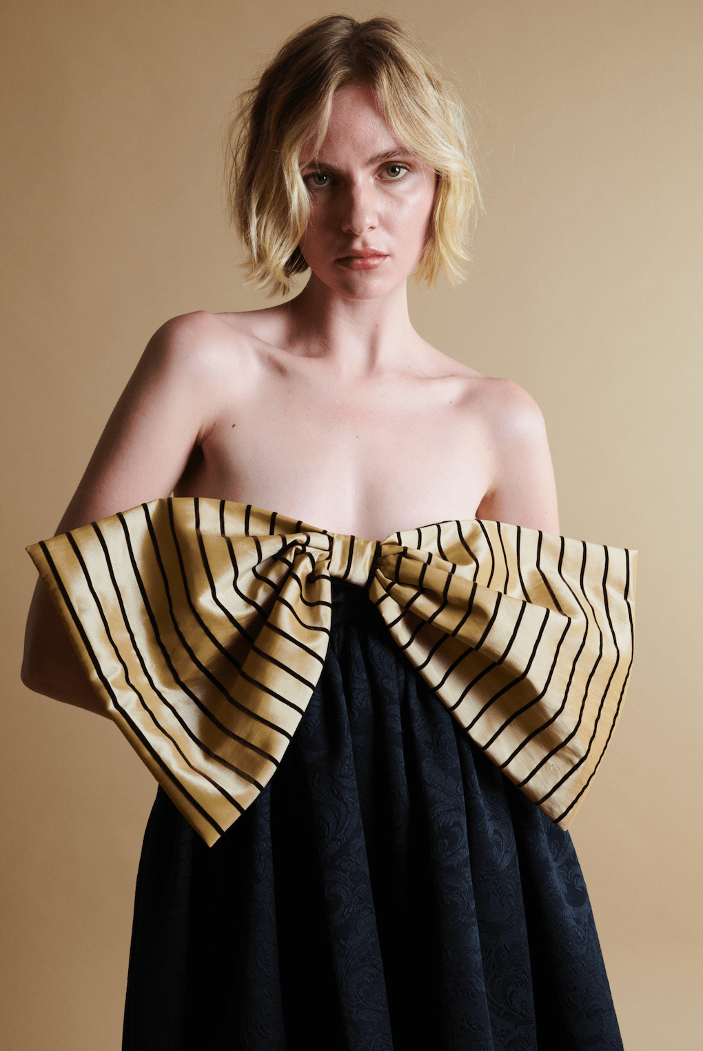 Stewart Mini Bow Dress in Black with Cream Stripe Bow Modatrova Stewart Mini Bow Dress in Black with Cream Stripe Bow Modatrova