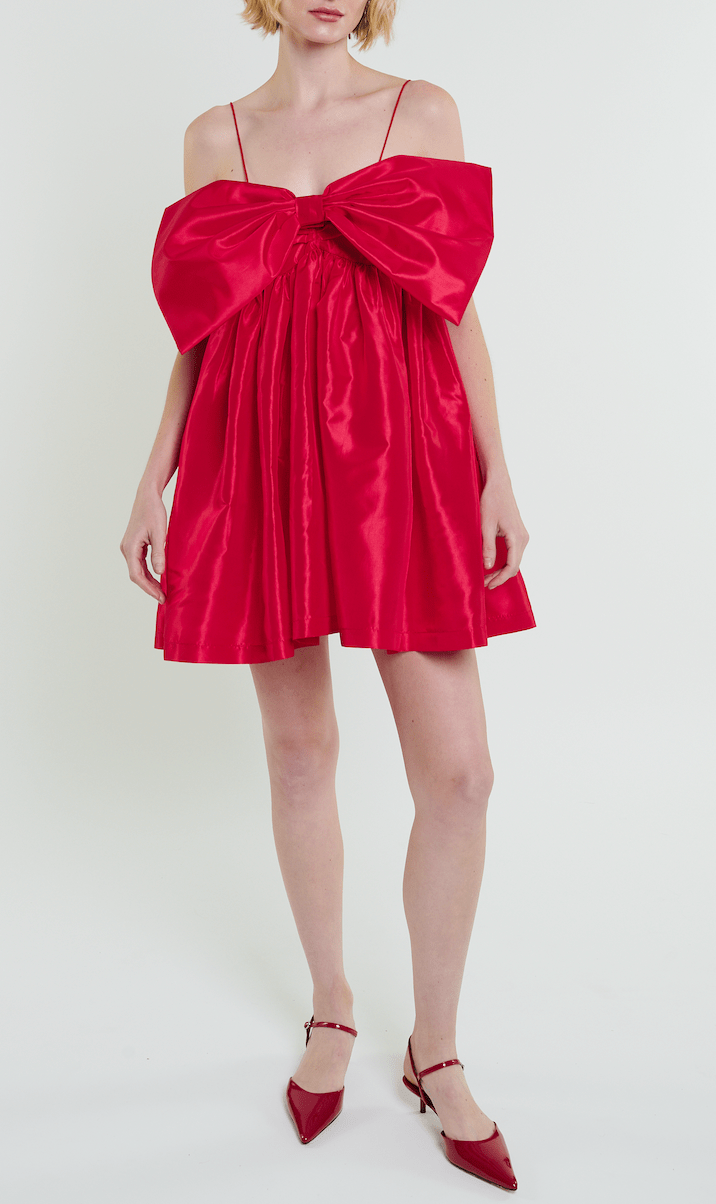 Madeline Marie Dress Stewart Mini Bow Dress in Cherry Red