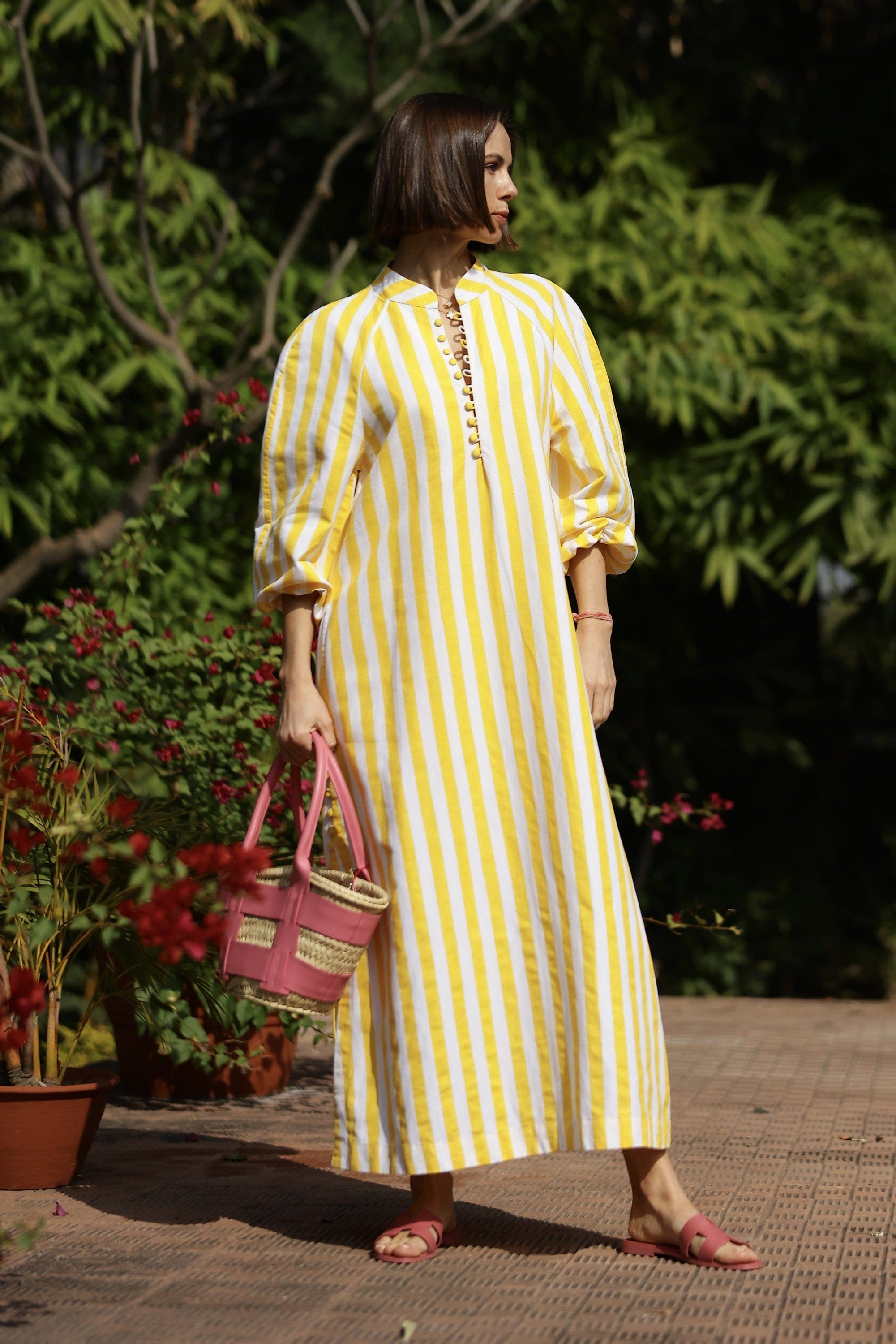 Maison Marigold Dress XS / Yellow Stripes Positano Kaftan