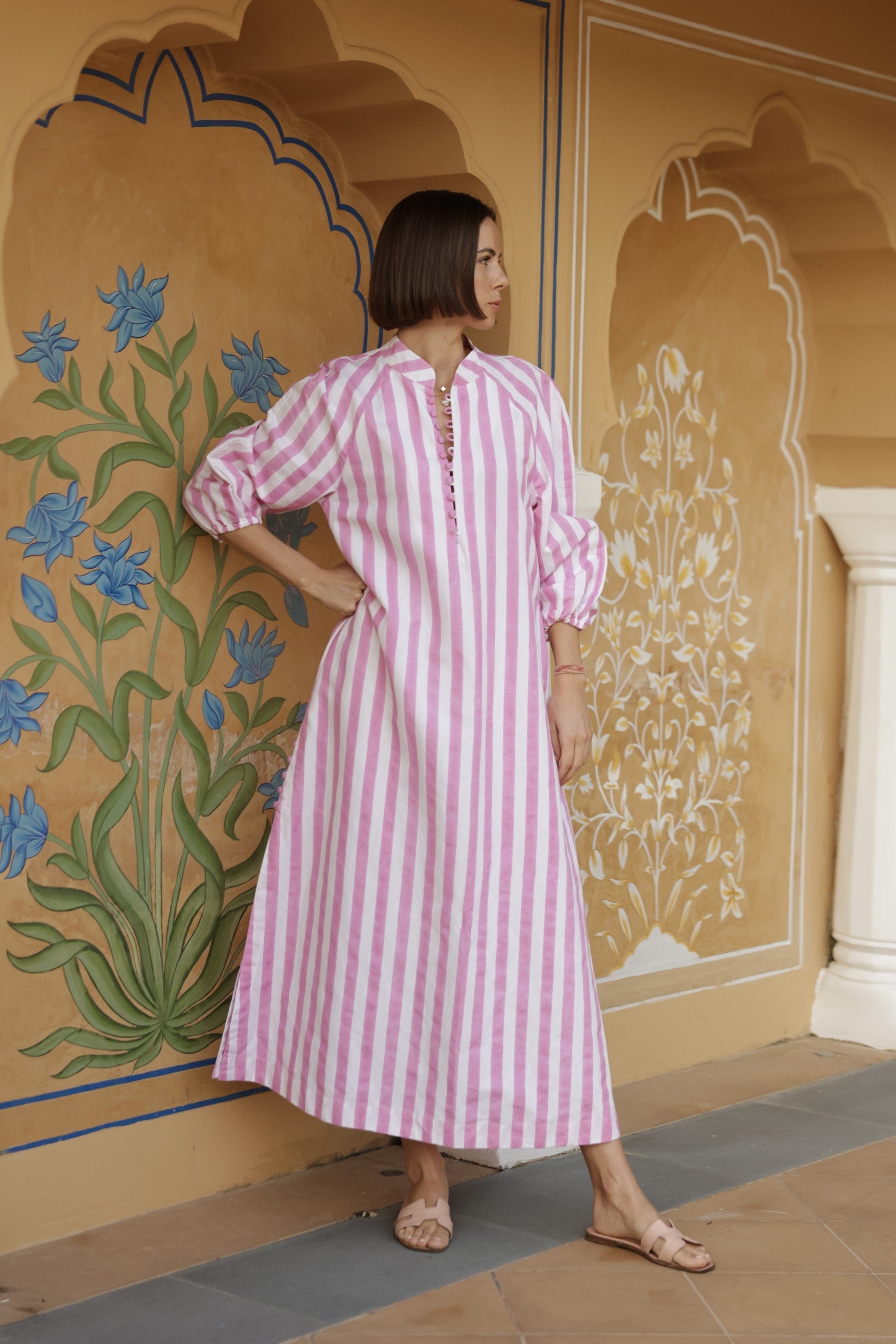 Maison Marigold Dress XS / Pink Stripes Positano Kaftan