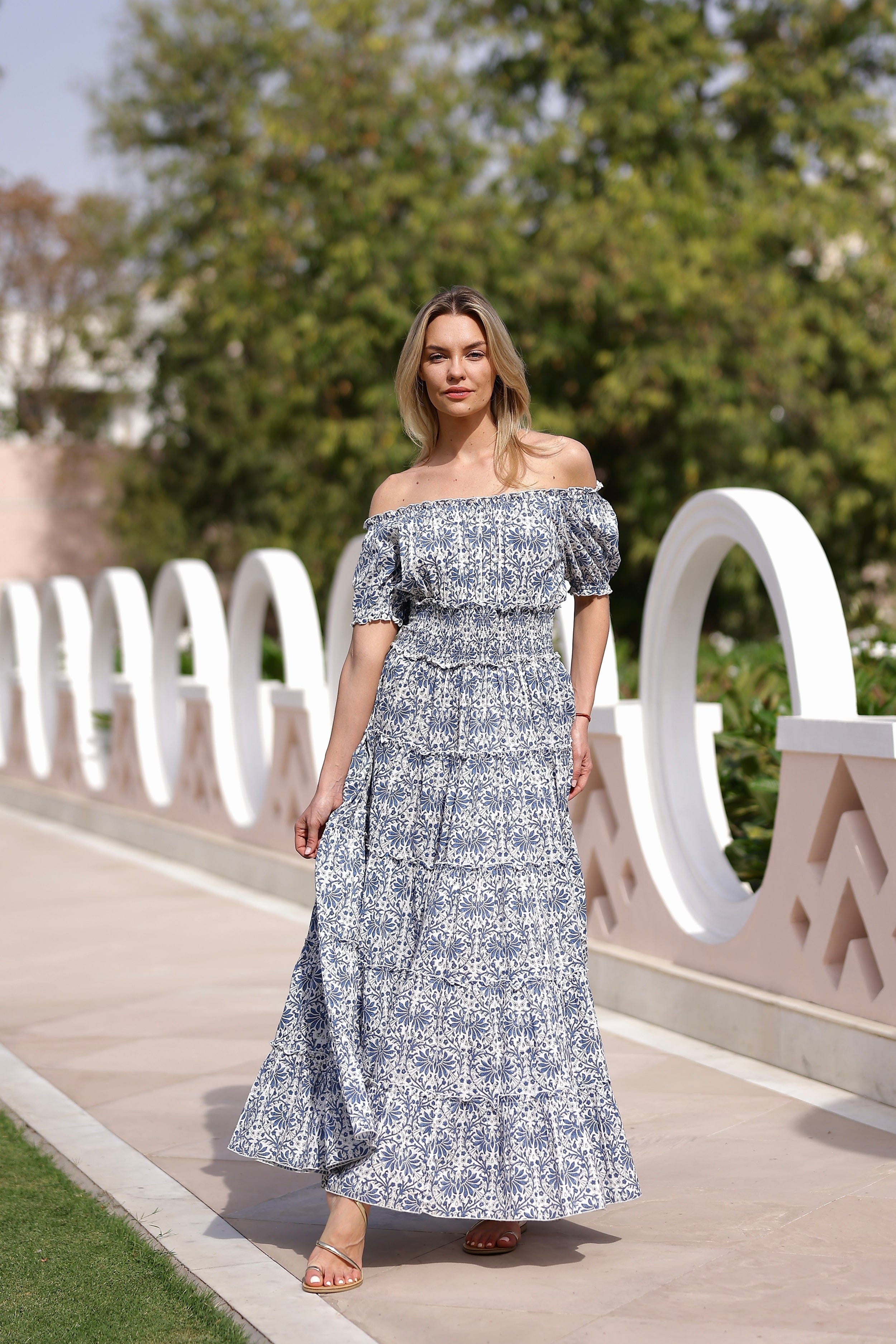 Maison Marigold Dress XS/S / Blue Botanical Vine Santorini Maxi