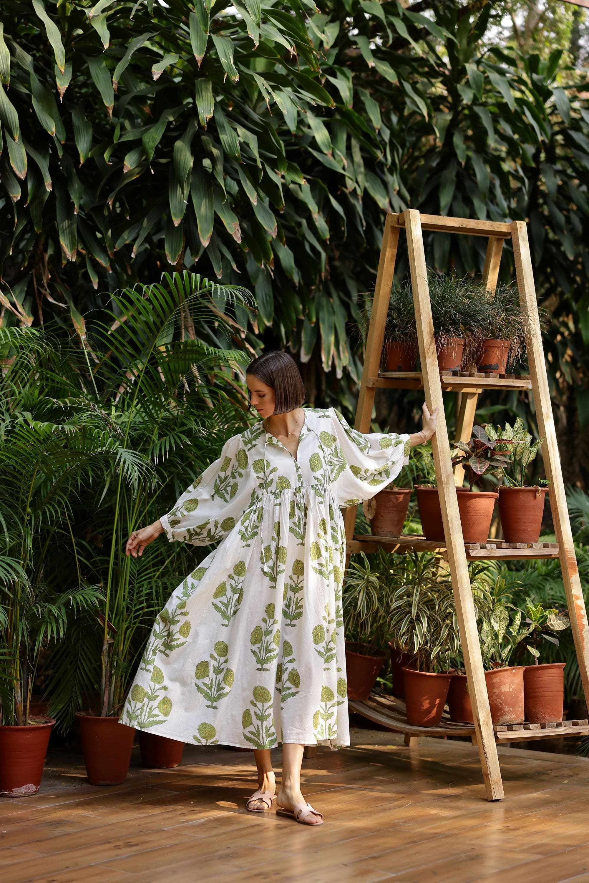 Maison Marigold Dress XS/S / Green Flower Taj Maxi Dress