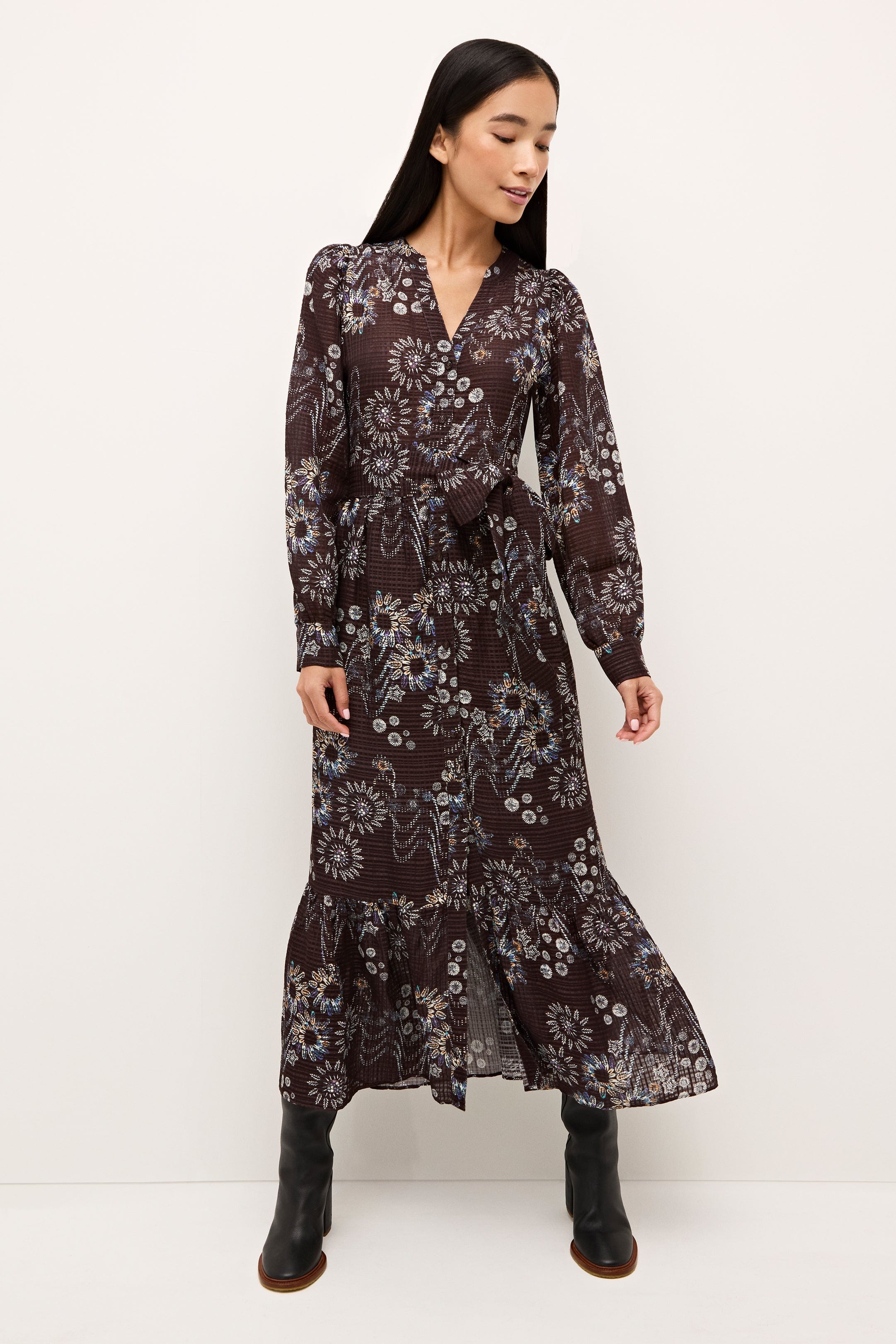 Marie Oliver LONG DRESS-LS-PRINT HANNON DRESS