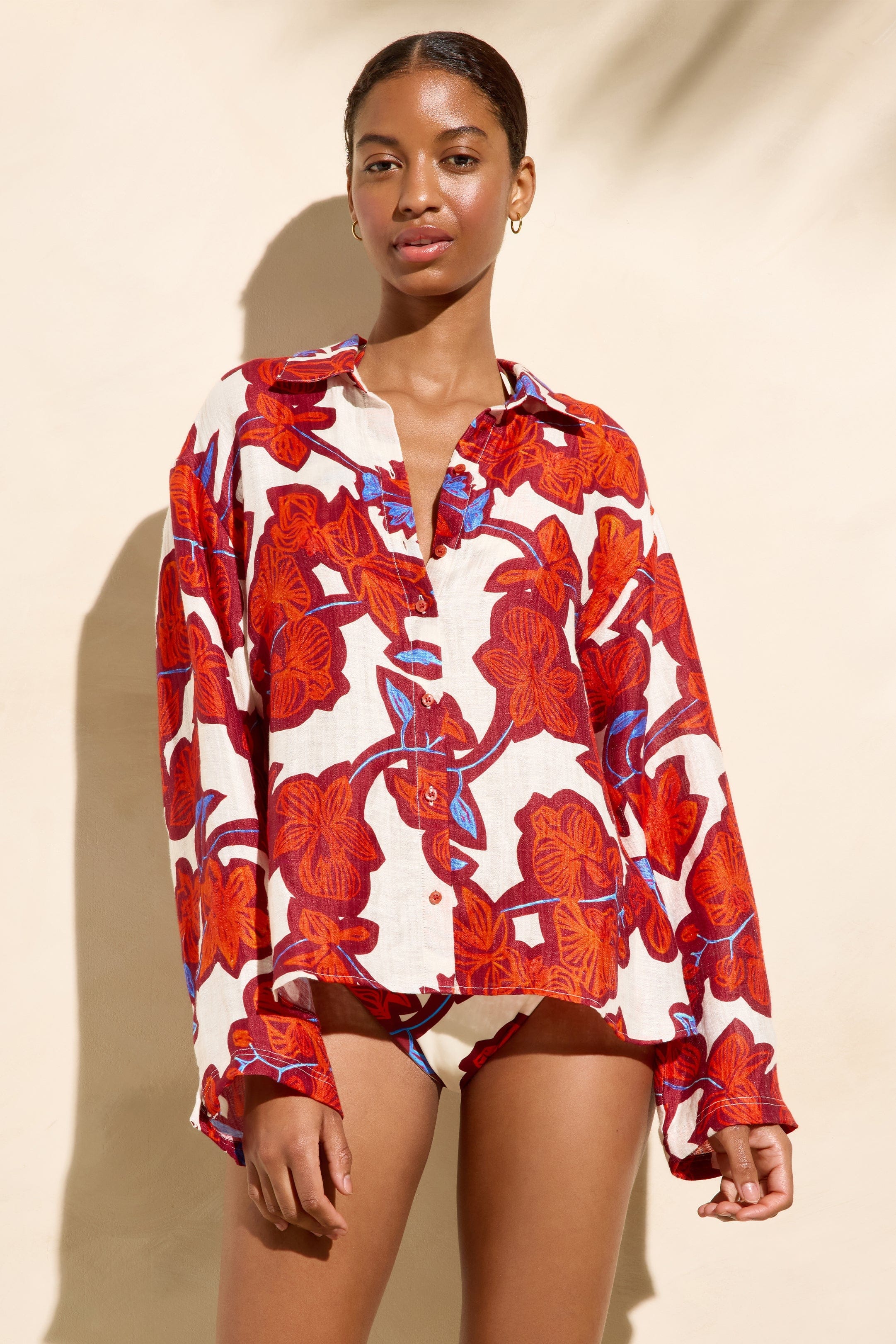 Marie Oliver TOPS-WOVEN TOP-LONG-WOVEN-PRINT NICO BEACH SHIRT