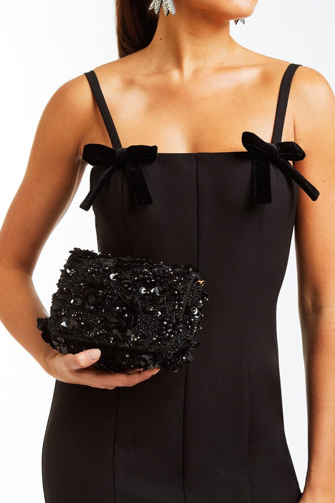 MESTIZA NEW YORK Accessories OS / Black Beaded Torres Beaded Clutch Bag