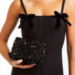 MESTIZA NEW YORK Accessories OS / Black Beaded Torres Beaded Clutch Bag