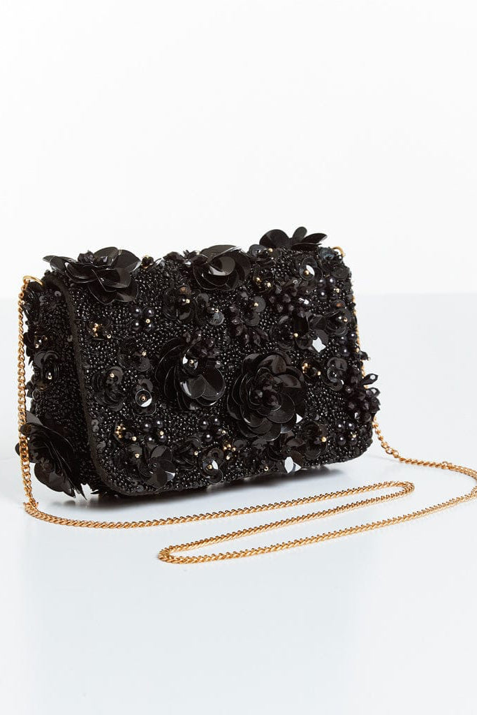 MESTIZA NEW YORK Accessories OS / Black Beaded Torres Beaded Clutch Bag