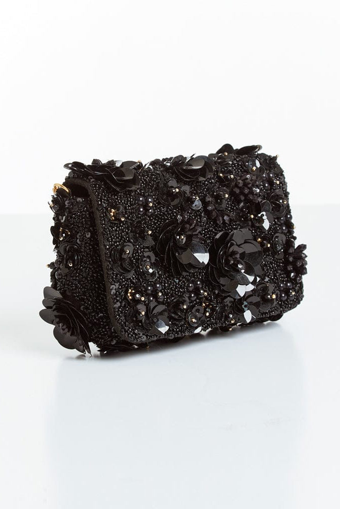 MESTIZA NEW YORK Accessories OS / Black Beaded Torres Beaded Clutch Bag