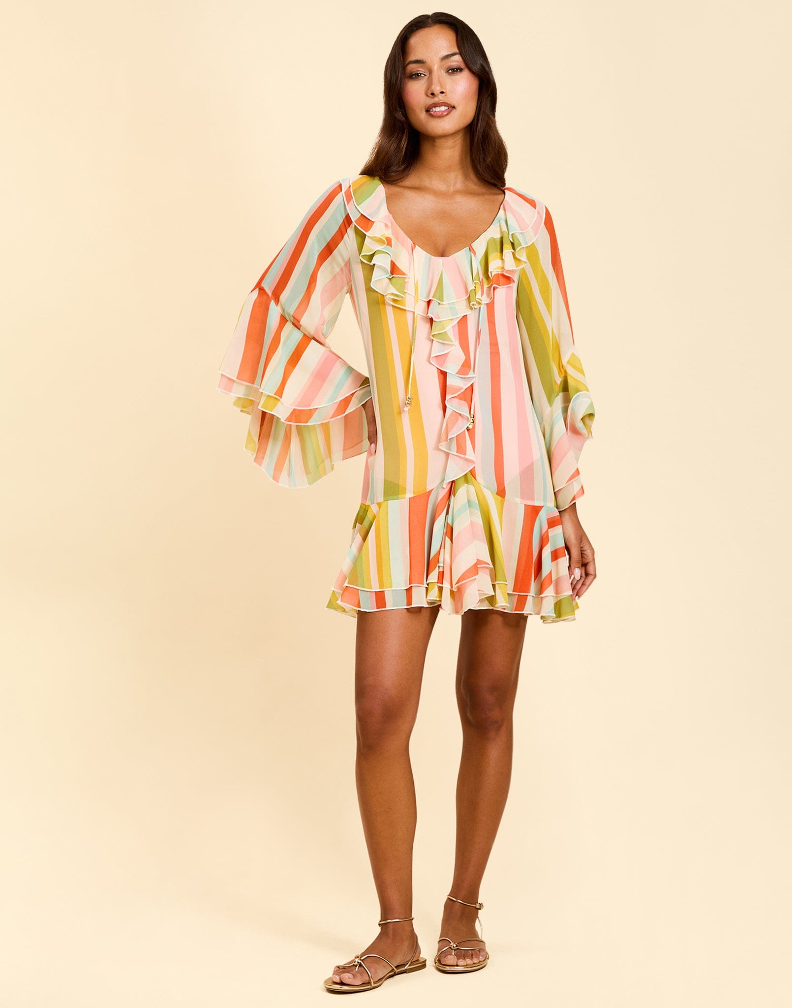 MESTIZA NEW YORK Cocktail Bimini Ruffle Caftan Mini Dress