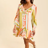 MESTIZA NEW YORK Cocktail Bimini Ruffle Caftan Mini Dress
