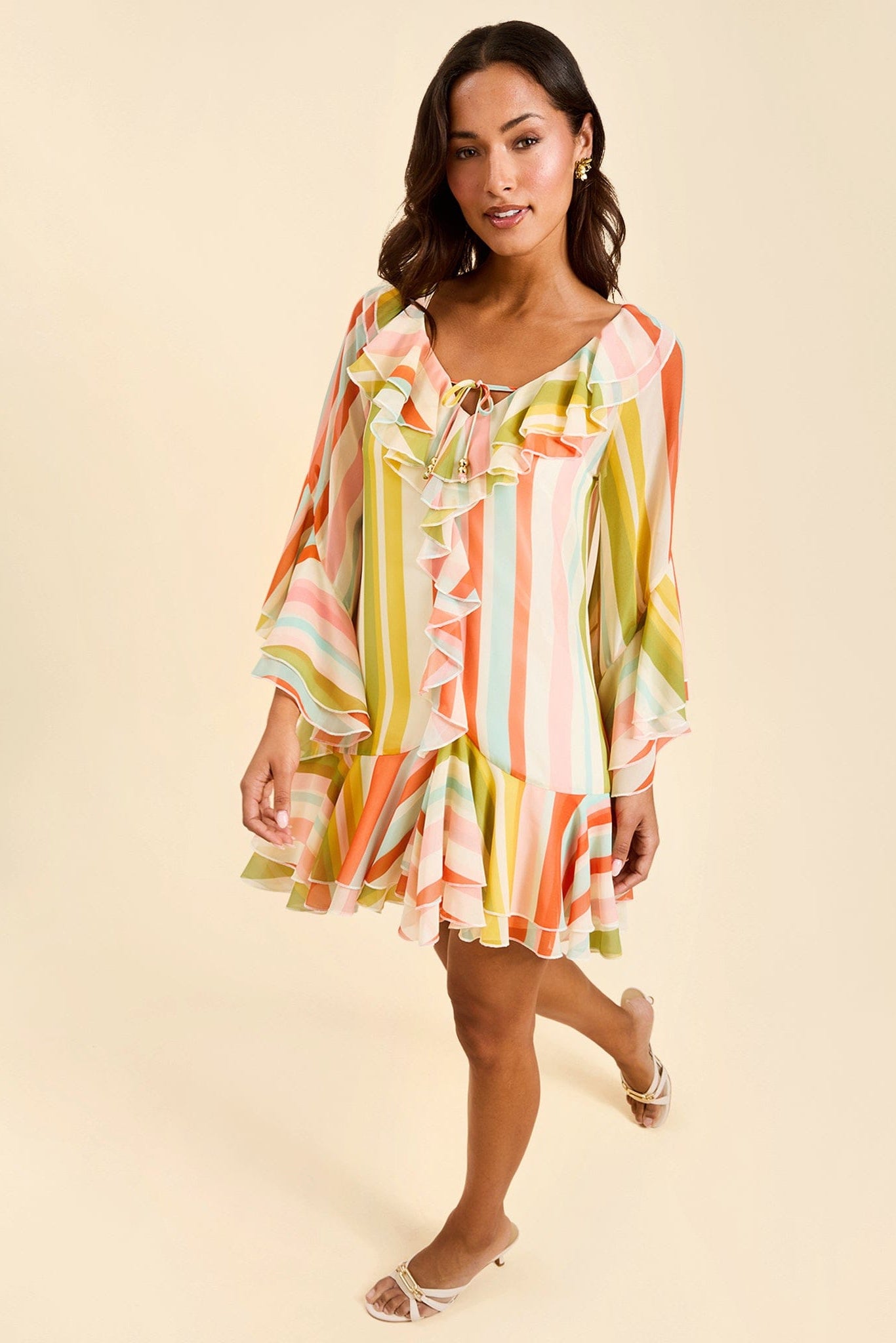 MESTIZA NEW YORK Cocktail Bimini Ruffle Caftan Mini Dress